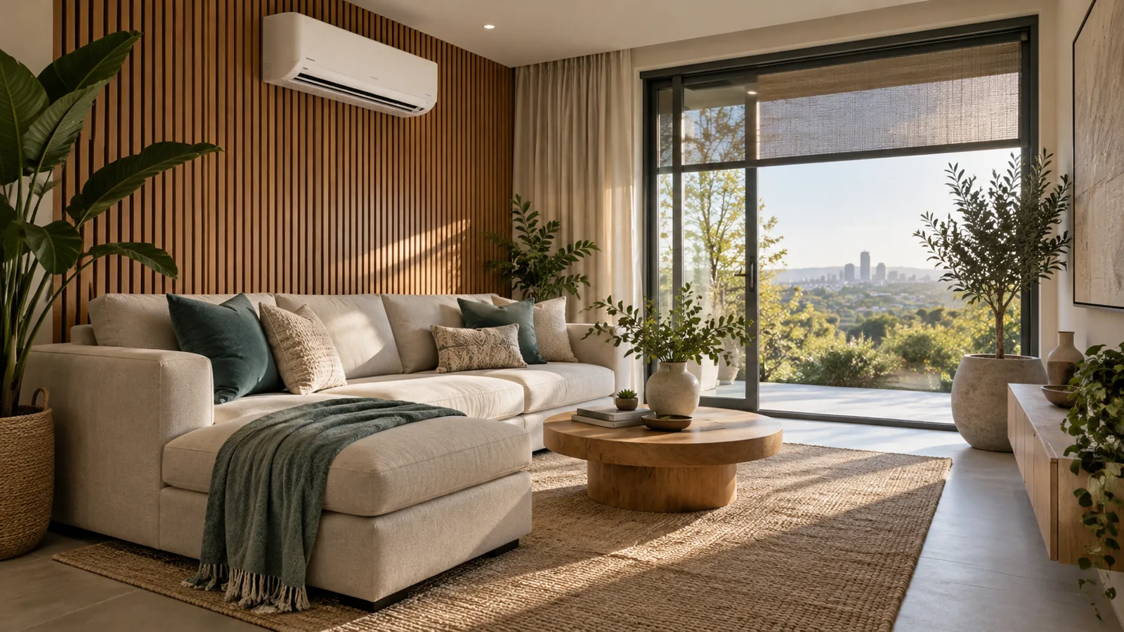 Illustrative modern home with wall-mounted air conditioning
